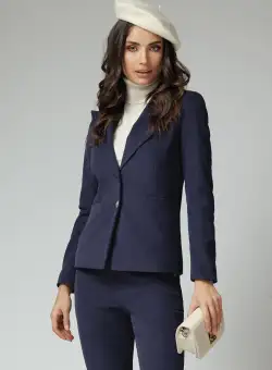 Sacou Moze office din velur bleumarin cu buzunare