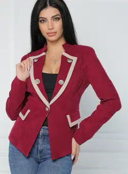 Sacou office din velur magenta cu benzi bej