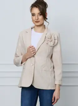 Sacou Sonia bej cu dungi si fir lurex