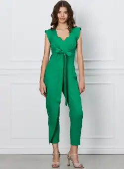 Salopeta Laura verde cu aspect petrecut si cordon in talie