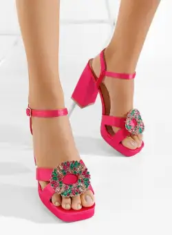 Sandale elegante cu toc gros Aida fucsia