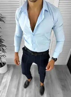 Tinuta barbati smart casual Pantaloni + Camasa + Curea Piele 12627 E