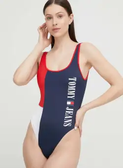 Tommy Jeans costum de baie dintr-o bucată culoarea albastru marin, cupa moale