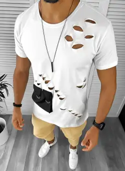 Tricou barbati slim fit alb 12835 14-4.1