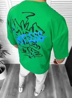Tricou barbati verde  cu imprimeu pe spate  oversize 11814 22A-2.3