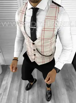 Vesta barbati eleganta slim fit bej B8078 89-3