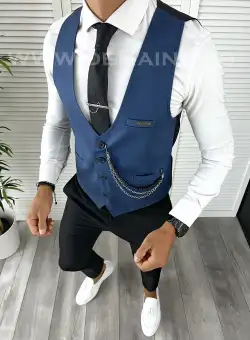 Vesta barbati eleganta slim fit bleumarin V65 107-3