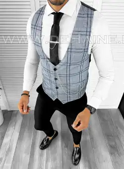 Vesta barbati eleganta slim fit blue B8087