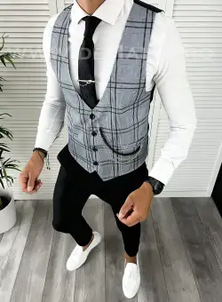 Vesta barbati eleganta slim fit in carouri V67 i18-4