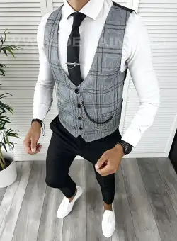 Vesta barbati eleganta slim fit in carouri V68 i18-4