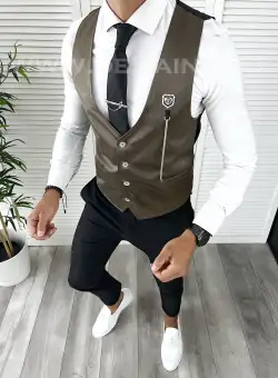 Vesta barbati eleganta slim fit maro inchis V63 107-2/3/5 E~