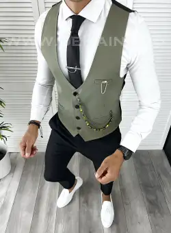 Vesta barbati eleganta slim fit verde V19 23-3 E~