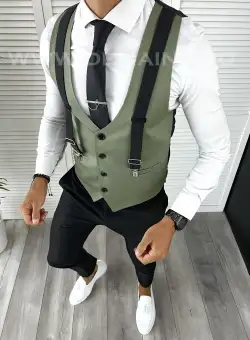 Vesta barbati eleganta slim fit verde V23 107-2 E~