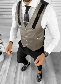 Vesta barbati maro deschis slim fit B8272 103-4 E~