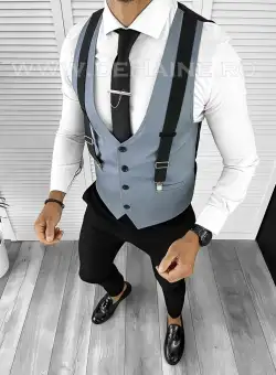 Vesta barbati slim fit albastra B8263 O2-4.1