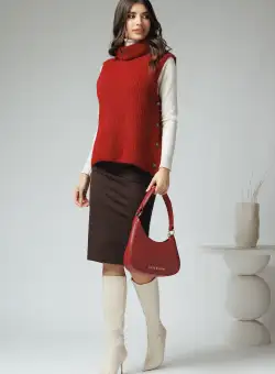 Vesta casual din tricot rosie cu nasturi pe latrale