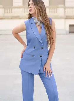 Vesta DY Fashion din stofa albastra cu doua randuri de nasturi