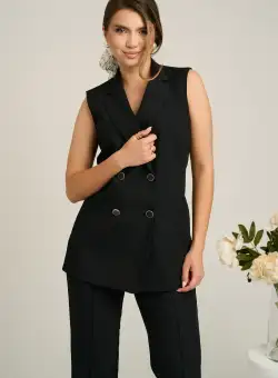 Vesta DY Fashion din stofa neagra cu doua randuri de nasturi