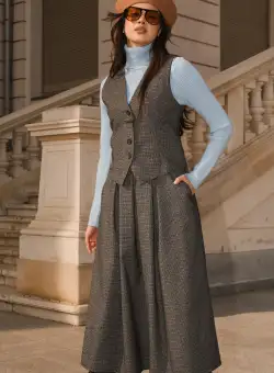 Vesta office din stofa bleumarin cu dungi negre