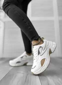 Adidasi dama casual albi cu maro 558 T6-3