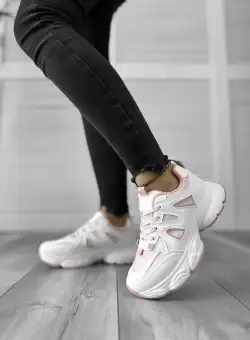 Adidasi dama casual albi cu roz 557 T7-1