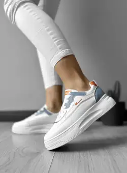 Adidasi dama casual cu talpa inalta alb cu albastru CL2403 T5-2