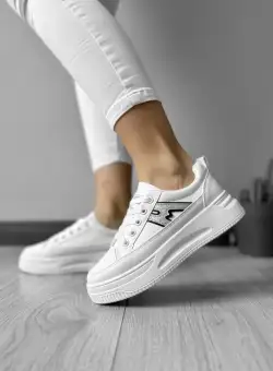 Adidasi dama casual cu talpa inalta albi CL2402 T3-2