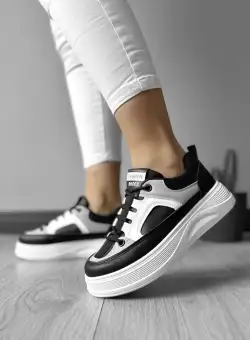 Adidasi dama casual cu talpa inalta negri cu gri CL2309 N6-3