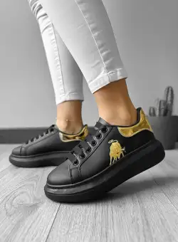 Adidasi dama casual negri cu imprimeu auriu FCL805 T6-2