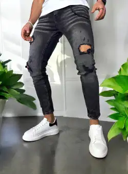 Blugi barbati conici + Adidasi casual VIP albi 61222