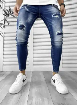 Blugi barbati conici albastri + lant cadou 999 H5-4