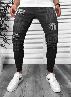 Blugi barbati conici imprimeu si stikere 1253 H1-4