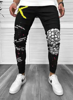 Blugi barbati conici imprimeu si stikere 6057 G6-4