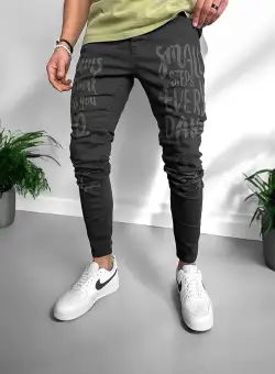 Blugi barbati conici negri cu imprimeu 1251 G4-5