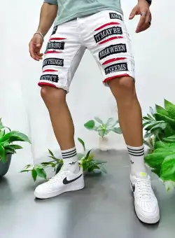 Blugi barbati scurti conici albi cu stikere 4603 D4-4.4