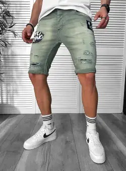 Blugi barbati scurti conici verzi cu stikere 7041 H2-3