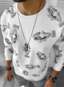 Bluza barbati cu imprimeu alba K410 P20-4.2