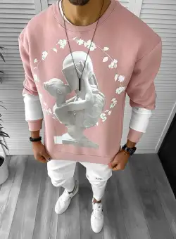 Bluza barbati roz vatuita slim fit K411 i18-2