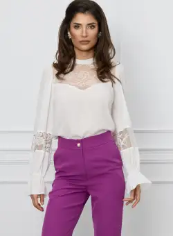 Bluza Dy Fashion alba cu insertii din dantela