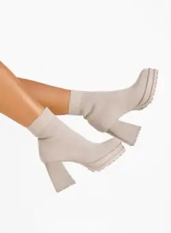 Botine cu toc gros Lalena bej