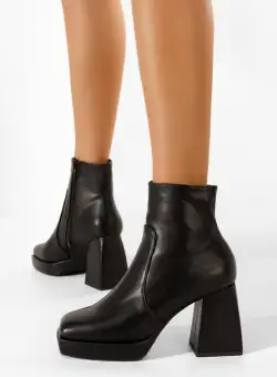 Botine cu toc gros negre Cabrese