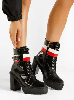 Botine cu toc gros negre Saloria