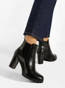 Botine cu toc gros negre Usiena
