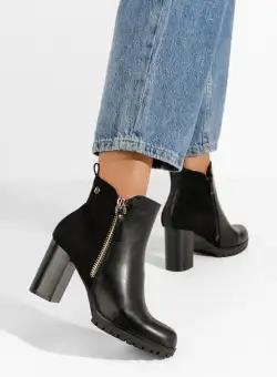 Botine cu toc gros Selya negre