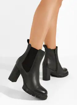 Botine cu toc gros Veloria negre