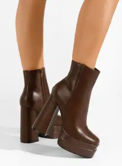 Botine cu toc gros Viemena maro