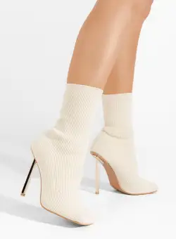 Botine cu toc subtire Charlise bej