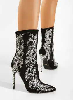 Botine cu toc subtire negre Estilo