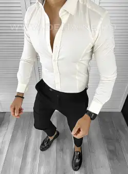 Camasa barbati bej slim fit B1357 W5