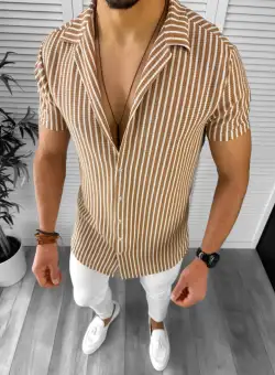 Camasa barbati casual maro cu dungi 12506 O2-5.3